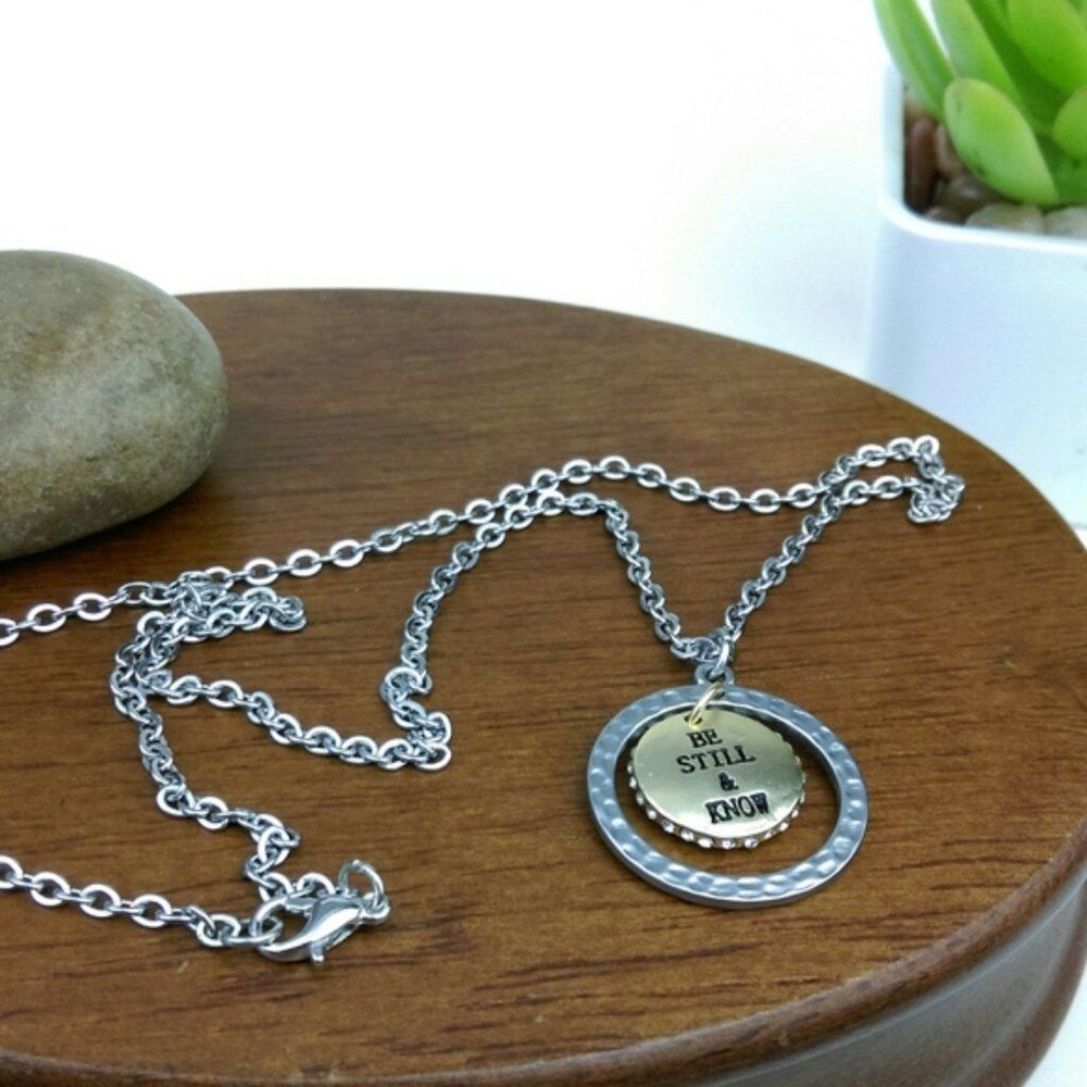 Be Still & Know Pendant Silver Tone Neckla…